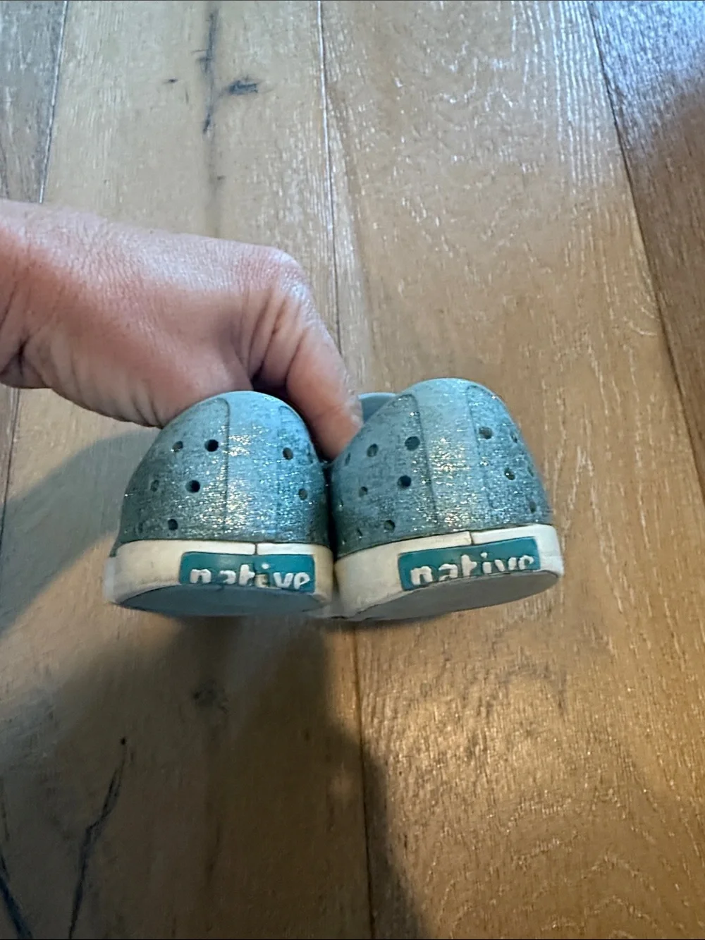 Native Kids Slip-On Water Shoes in Teal Glitter